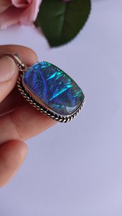Ciondolo in vetro di opale e quarzo etiope in argento