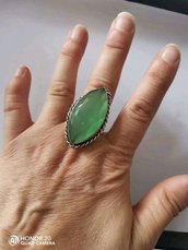anello argento placcato con giada verde