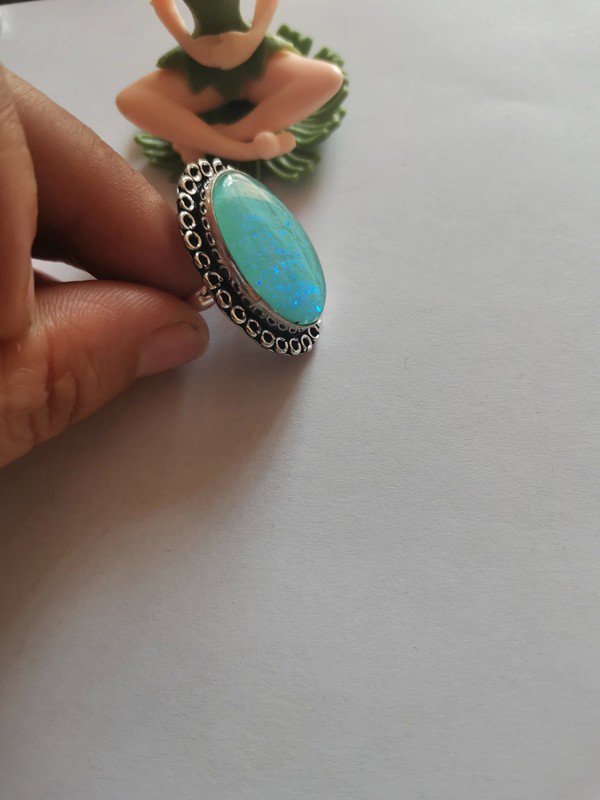 Anello di Opale Andino Rettangolare e Argento 925 - Anelli Opale