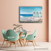 arte da parete con paesaggio di mare italiano, quadro dipinto con cabine di mare, spiaggia dipinta su tela, regalo natalizio per la casa