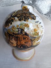 Palla in ceramica di castelli raffigurante il paesaggio dipinta a mano cm 6