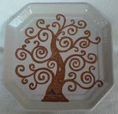 Piatto in ceramica di castelli bocciardata dipinto a mano albero della vita cm 34x34