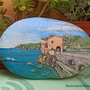 Paesaggio di mare dipinto a mano su sasso, dipinto con Cinque Terre Italia, quadro con paesaggio italiano, regalo di Natale per la famiglia