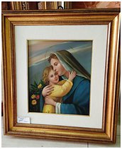 Quadro Capezzale Olio Su Tela Madonna con Bambino Gesù