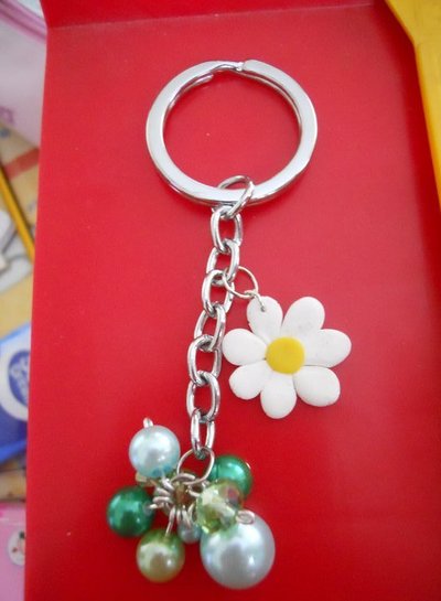 Portachiavi Margherita In Maglia E Legno - Accessorio Per Zaino E Borsa, Regalo Ragazza
