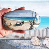 Sassi dipinti a mano con mare, segnatavolo matrimonio, segnaposto, regalo per la casa nuova, arredamento mare, spiaggia dipinta, fermaporta