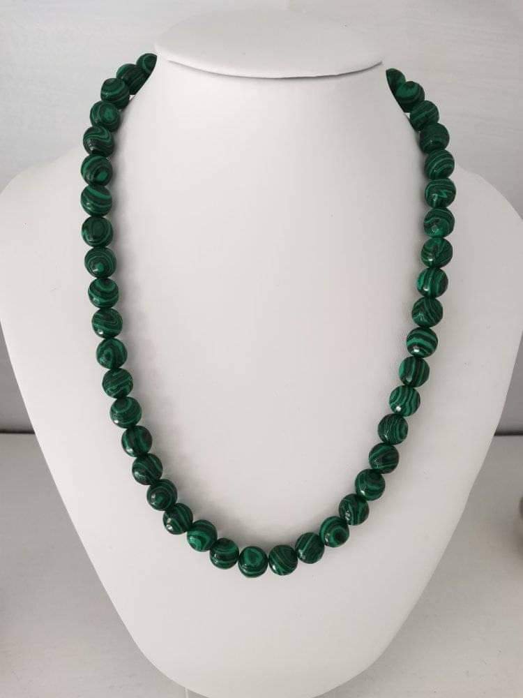 Collana In Malachite Naturale Taddart - 45 Cm, Schegge Di Pietra Fatte A Mano, Con Chiusura A Moschettone