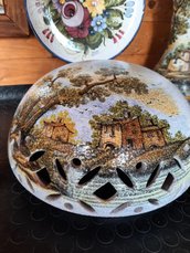 Lampada da tavolo in ceramica di castelli dipinta a mano, raffigurante panorama.cm 34