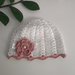 Cappellino neonata uncinetto cotone bianco/rosa antico 