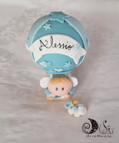 Cake topper angioletto in mongolfiera con festone decorazione torta per battesimo, compleanno, comunione, nascita