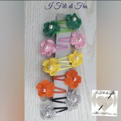 Mollette colorate per capelli, pinzette da bambina con fiore di cotone fatto all uncinetto e perlina