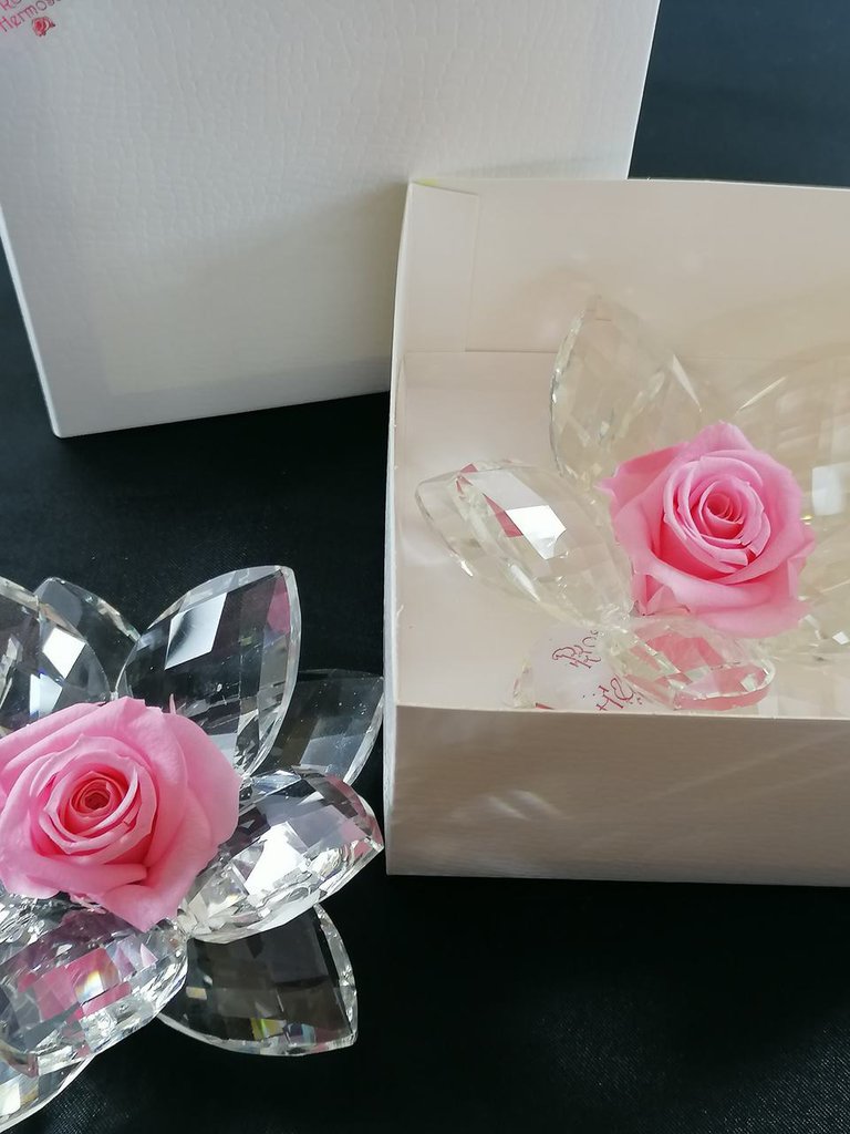 Ninfea fiore cristallo con rosa eterna stabilizzata cm 11 - Feste 