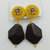 ORECCHINI MODA con bottone in velluto senape e grande sasso nero lucido in resina, orecchini di tendenza, orecchini trendy, pezzo unico