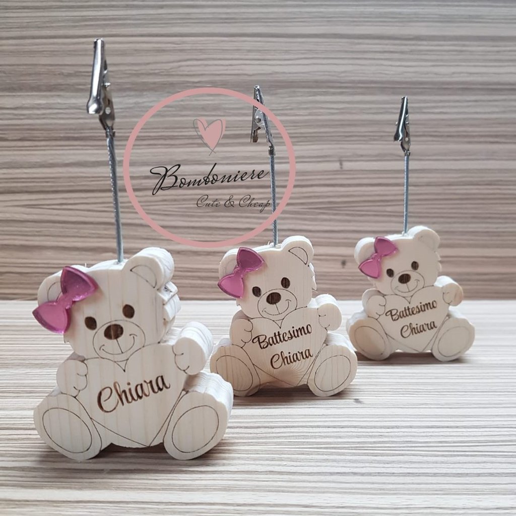 Bomboniere in legno personalizzabili portachiavi orsetto segnaposto  battesimo nascita baby shower
