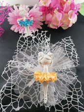 Ballerina in gesso ceramico profumato con vestito glitter e brillantini su doppio velo rete h 10 cm 