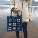 Borsa uncinetto granny a quadrati in lana grigio e blu