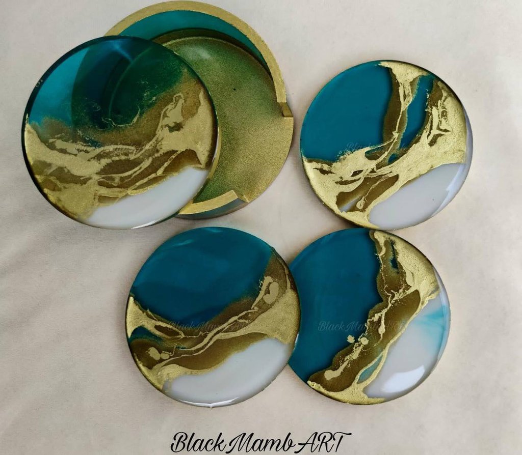 Sottobicchieri Dorati Effetto Specchio LoNesito - Set 6 Pezzi Con Base, 8.5cm, Oro - Foto 9