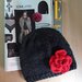 berretto donna lana, berretto ai ferri,berretto con fiore, berretto lana nero, idea regalo,berretto inverno