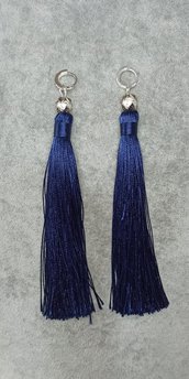 orecchini placcati argento 925 con nappa lunghi blu notte