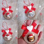 Addobbi primo natale animali - fimo- da appendere su legno- 