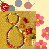 Collana "ROSEMARY" con perline colorate in acrilico e roselline 