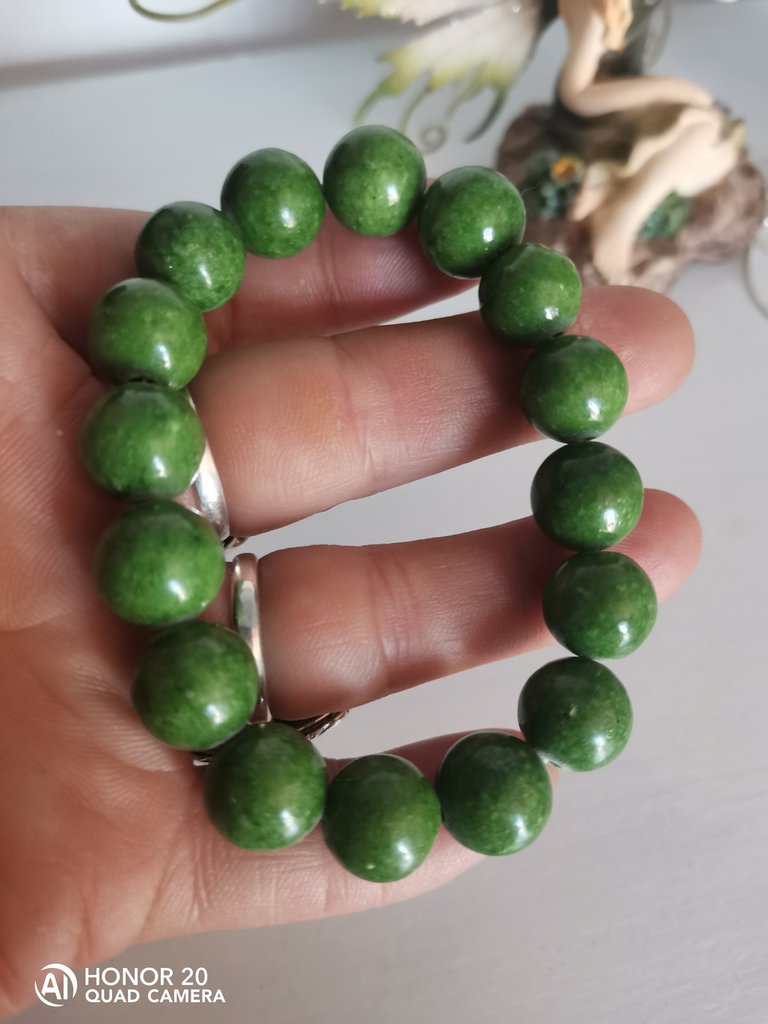 Bracciale In Giada Naturale Verde Olio - Perline 10 Mm - Gioiello Uomo Donna - Artigianale Cinese