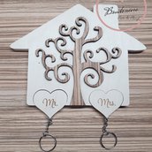 Idea regalo casetta appendi chiavi da muro con albero e portachiavi