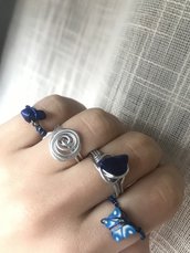 Offerta set di anelli argento blu e lapislazzuli 