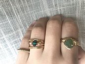 Offerta set anelli oro con avventurina verde