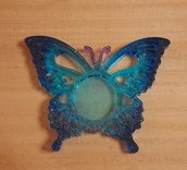 Porta candele farfalla blu trasparente con glitter