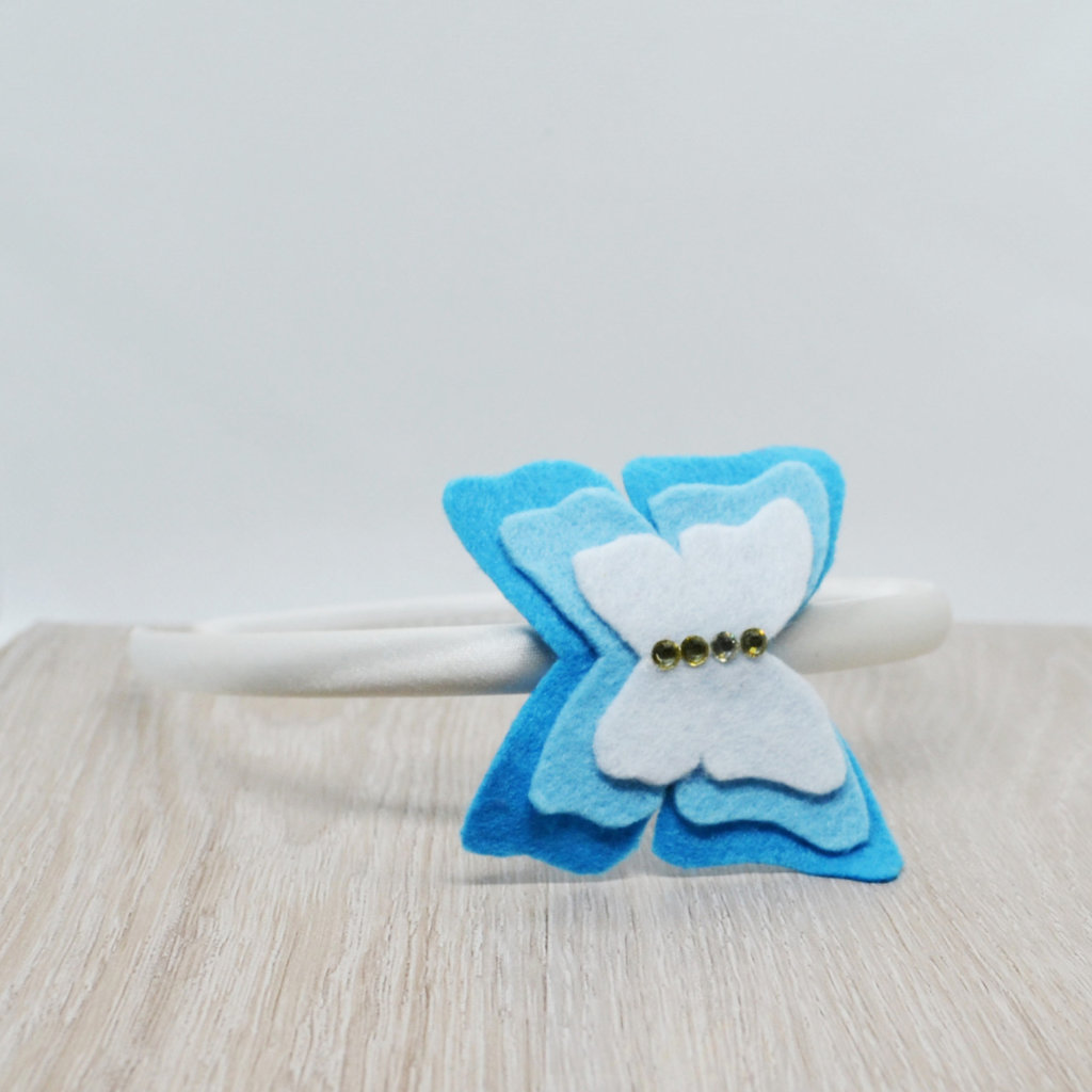 Cerchietto Per Bambina Con Fiocco In Tessuto Canet&eacute; Blu - Larghezza 1,5 Cm | Flessibile E Comodo