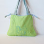 BORSA STOFFA VERDE CON UNICORNO TURCHESE RICAMATO MACCHINA