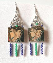 Klimt orecchini fatti a mano con perline verdi e blu