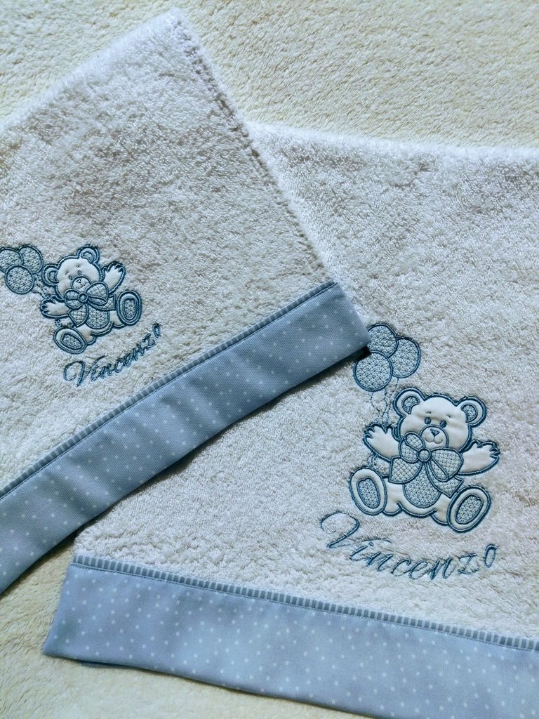 Asciugamani Bambini Personalizzati Con Nome - Set Ricamo 3D, Cotone Oeko-Tex - Foto 2