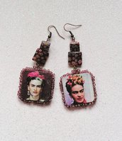 Frida Khalo orecchini fatti a mano lilla
