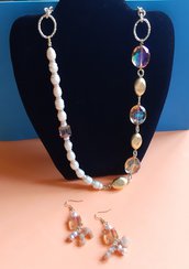 Parure Collana + Orecchini con perle e semicristalli, 