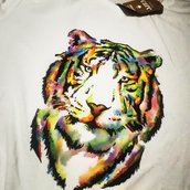 T-Shirt Tigre coloratissima - dipinto a mano su tessuto