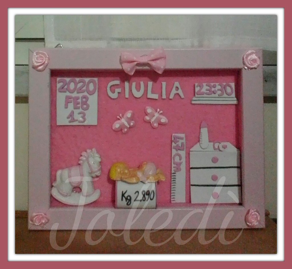 Quadro Nascita Personalizzato Con Coniglietto Rosa - Cornice Con Dati Bimbo, Idea Regalo Unica