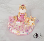 Cake topper orsetta con cuore compleanno bimba base con nome e orsetta con palloncino