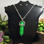 Collana donna in acciaio inox con Cristallo di Giada Verde.