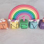 cake topper cubi con unicorni doppio arcobaleno 7 cubi 7 lettere 