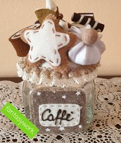 Barattolo di feltro, porta caffè, decorato con biscotti di feltro