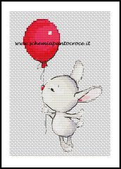 Schema punto croce Coniglietto con palloncino rosso
