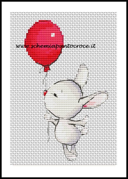 Schema punto croce Coniglietto con palloncino rosso - Bambini - Cam