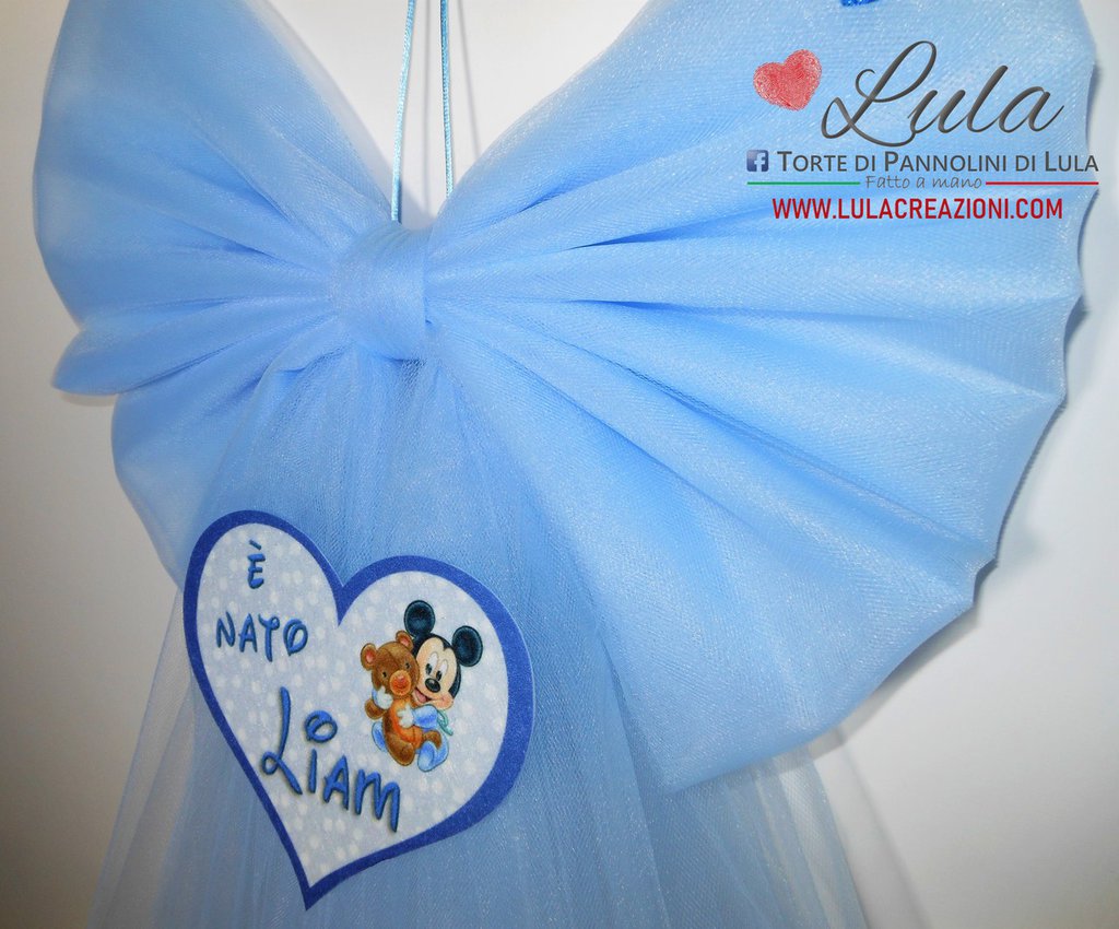 Fiocco Nascita Re Leone Personalizzato - In Tulle Azzurro Con Cuore Imbottito | Per Bimbi - Foto 5