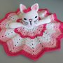 Doudou fatto a mano micia uncinetto in puro cotone bianco rosa e fucsia