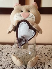 Barattolo di vetro decorato con gatto di pannolenci, porta caramelle