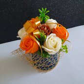 Ornamento rose di sapone arancione, avorio e marrone