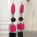 Orecchini lunghi legno resina fuxia neri nero donna earrings