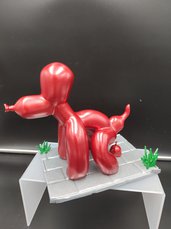 Statua Cane palloncino balloon dog, con base, in resina rosso metallizzato